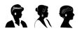 The female silhouette vector is in profile. Beautiful elderly lady with jewelry. Set of three silhouettes of elegant