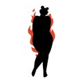 Female silhouette on a white background. Modest plus size girl posing. Vector stock illustration of a confident woman