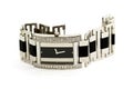 Female silver wrist watch with diamonds