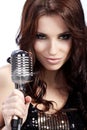 female singer with the retro mic Royalty Free Stock Photo
