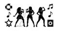 Female singers dancing and performing with music notes and speaker vector illustration Royalty Free Stock Photo