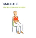 Female siting on chair on an acupressure mat. Concept of a woman relaxing at home on a massage mat.