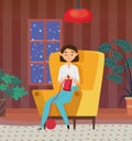 Woman Knitting at Home, Needlecraft Hobby Vector