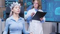 Female sitting on a chair with brainwaves scaner headset