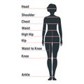 Female size chart anatomy human character, people dummy front and view side body silhouette, isolated on white, flat vector Royalty Free Stock Photo