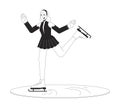 Female skater figure skating black and white cartoon flat illustration Royalty Free Stock Photo