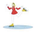 Female skater figure skating line cartoon flat illustration Royalty Free Stock Photo