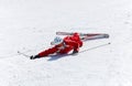 Female skier after falling down