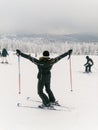 Female skier standing on mountain slope Royalty Free Stock Photo