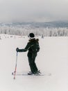 Female skier standing on mountain slope Royalty Free Stock Photo