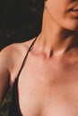 Female skin wet and with goosebumps from swimming in cold water. Royalty Free Stock Photo