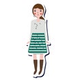 Female in skirt and sweater. Lifestyle fashion girl sticker in artistic hand drawn style