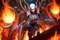 female skull and skeleton in flames with Generative AI technology