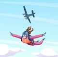 Female skydiver jumps from the plane and skydiving in the sky