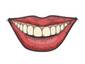 Female smile mouth color sketch engraving vector