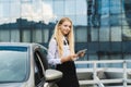 Portrait of business young woman with tablet