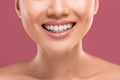 Female smile. Unrecognizable woman smiling, showing perfect white teeth Royalty Free Stock Photo