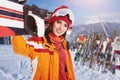 Female snowboarder on top of the mountain Royalty Free Stock Photo