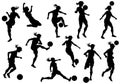 Female Soccer Football Player Woman Silhouette Set