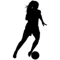 Female Soccer player, Woman`s Soccer in motion. Women`s football running up for ball tee shot front view sport Silhouette