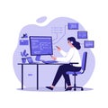 Female software developer programming at desktop computer with multiple code windows vector illustration Royalty Free Stock Photo