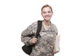 Female soldier with backpack and file Royalty Free Stock Photo