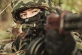 Female soldier in the battlefield Royalty Free Stock Photo