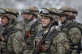 Female soldier from the Romanian army during a military ceremony at the Monument of the Unknown Soldier