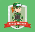 Female soldier standing with emblem