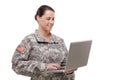 Female soldier using laptop Royalty Free Stock Photo