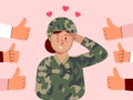 Female soldiers salute and feel good to be appreciated.