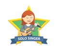 Female solo singer with guitar on emblem