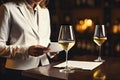 Female Sommelier Holds Glass, Red Wine Tasting, Degustation Card, Generative AI Illustration Royalty Free Stock Photo