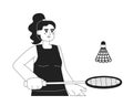 Female spanish player on badminton training monochromatic flat vector character