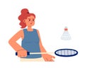 Female spanish player on badminton training semi flat colorful vector character