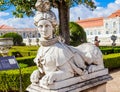 Female Sphinx sculpture at the Neptune gardens and Cerimonial Facade on the Queluz Royal Palace. Palacio Nacional de