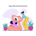 Female in a sportswear doing yoga with a personal instructor. Trainer help Royalty Free Stock Photo