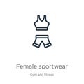 Female sportwear icon. Thin linear female sportwear outline icon isolated on white background from gym and fitness collection.