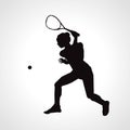 Female squash vector silhouette. Squash player hits the ball