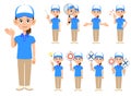 Female staff wearing short-sleeved polo shirts and hats 9 different facial expressions and poses 2