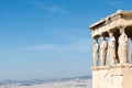 Female statues called caryatids in the Erechtheion at Acropolis Royalty Free Stock Photo