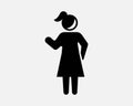 Female Stick Figure Woman Lady Girl Wave Waving Raise Hand Arm Gesture Greeting Hi Bye Hello Goodbye Icon Vector Sign Symbol