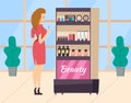 Female in Store of Decorative Cosmetics Vector Royalty Free Stock Photo