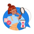 Female Student Character with Magnifying Glass and Hourglass Learning Vector Illustration Royalty Free Stock Photo