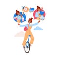 Female Student Character on Monocycle Learning Multitasking Switching Between Different Activities Vector Illustration Royalty Free Stock Photo