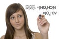 Female student with chemical formula on glass wall