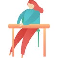 Female student at classroom desk vector icon