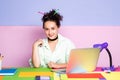 Female student in college on laptop. Students learning in college library. Royalty Free Stock Photo