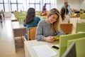 A female student enjoying working atmosphere at the lecture. Smart young people study at the college. Education, college, Royalty Free Stock Photo