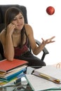 Female student when studying with apple Royalty Free Stock Photo